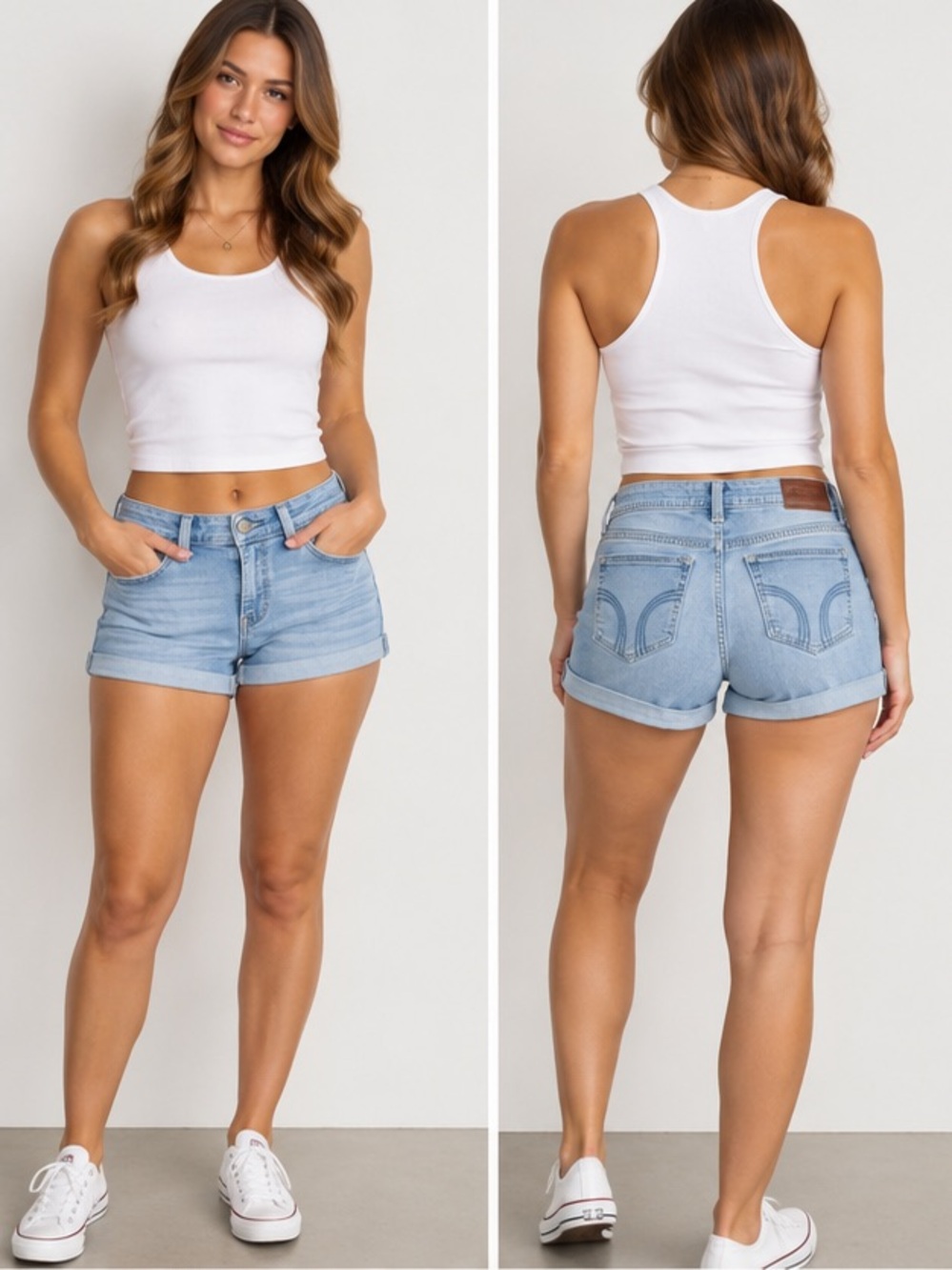 (#32) Hollister Curvy Mid Rise Denim Shorts Light Wash Cuffed NWT 11 W30